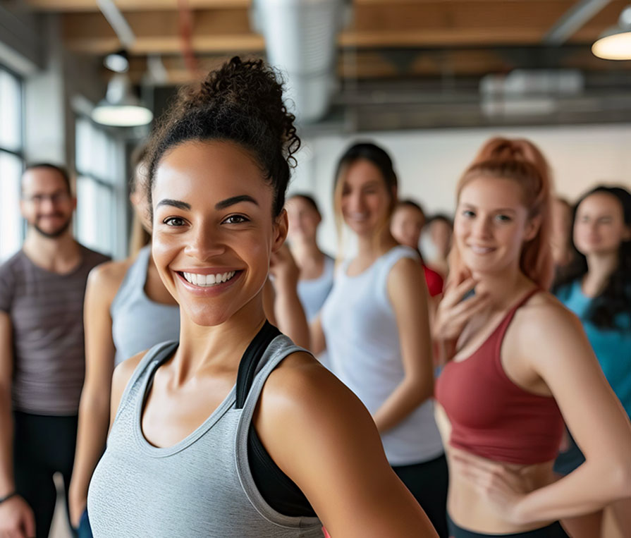 A certified adaptive fitness trainer assisting a client with special needs in a workout session at GymGuyz North Queens.